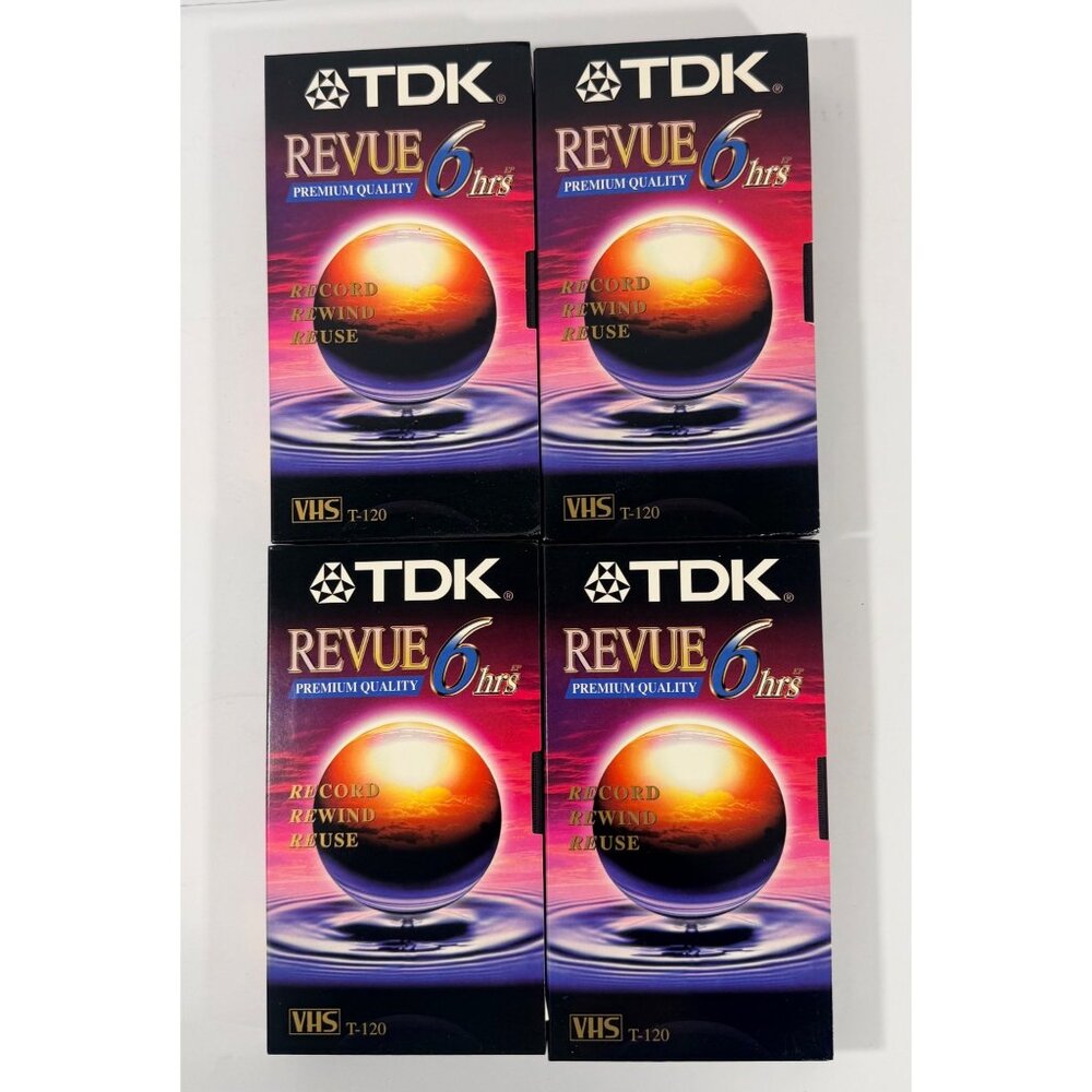 TDK Revue 6 Hour Premium Quality VHS Video Tape T-120 4 Pack New VCR